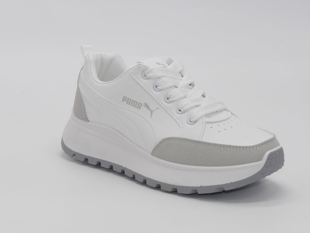 Women's Faux Leather Low-Top Sneaker — White