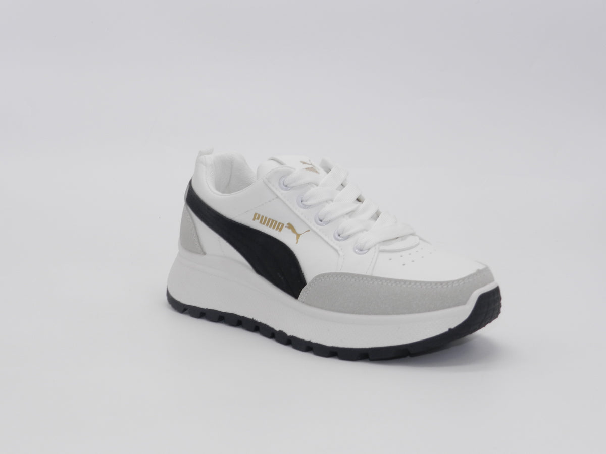 Women's Faux Leather Low-Top Sneaker — Black