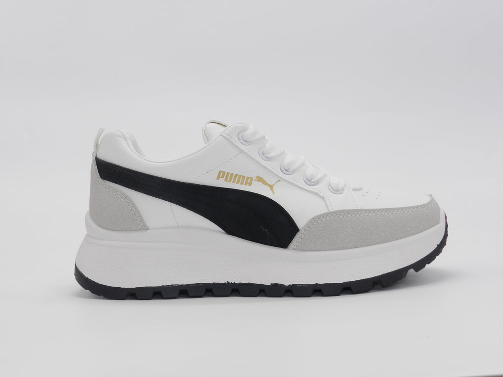 Women's Faux Leather Low-Top Sneaker — Black