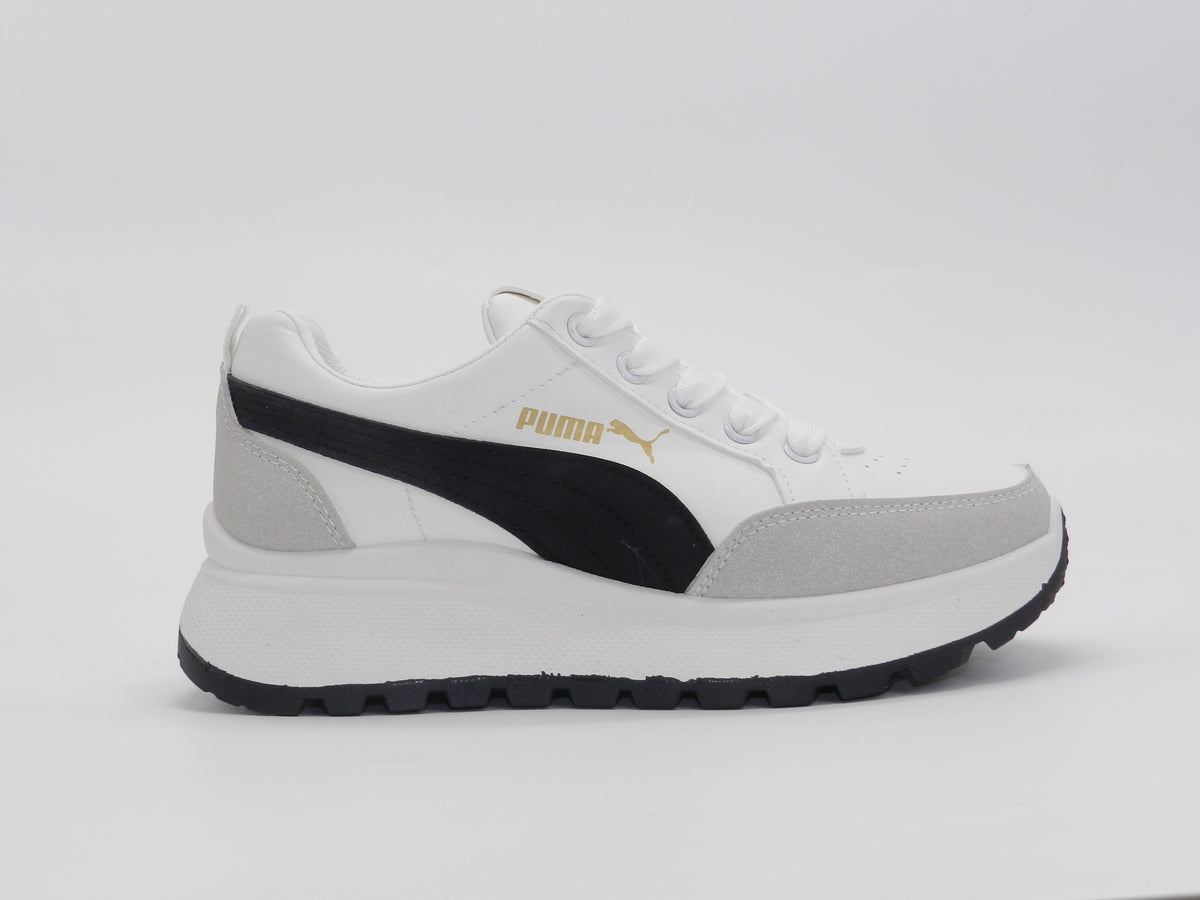 Women's Faux Leather Low-Top Sneaker — Black