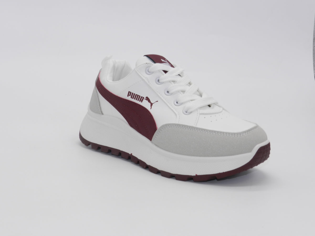 Women's Faux Leather Low-Top Sneaker — Burgundy