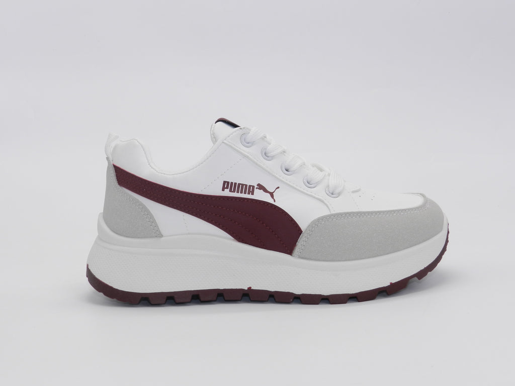 Women's Faux Leather Low-Top Sneaker — Burgundy