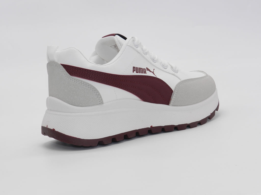 Women's Faux Leather Low-Top Sneaker — Burgundy