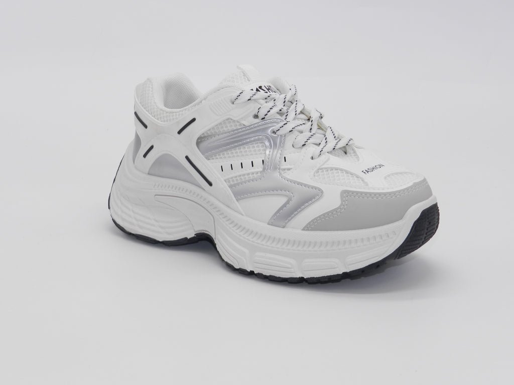 Women's Mesh Chunky Sneaker — White/Silver