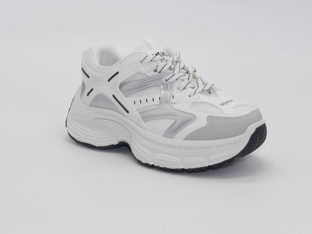 Women's Mesh Chunky Sneaker — White/Silver