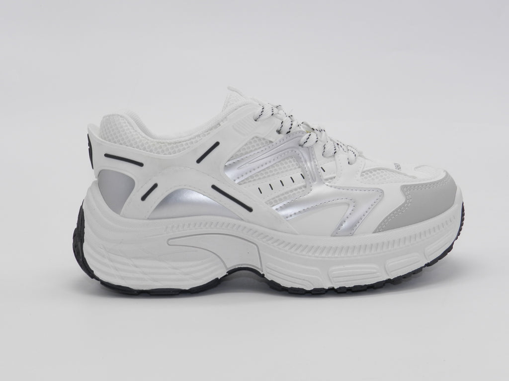 Women's Mesh Chunky Sneaker — White/Silver