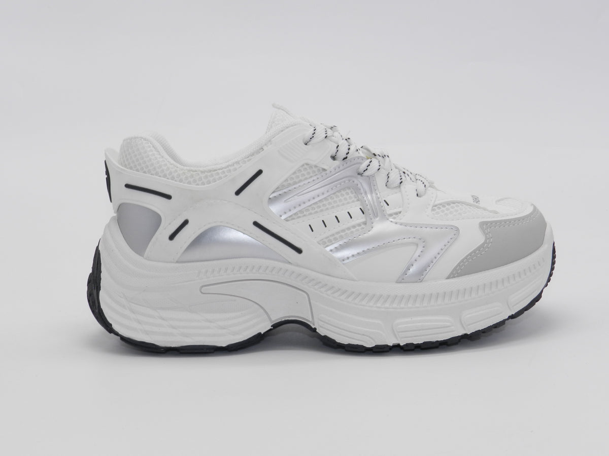 Women's Mesh Chunky Sneaker — White/Silver