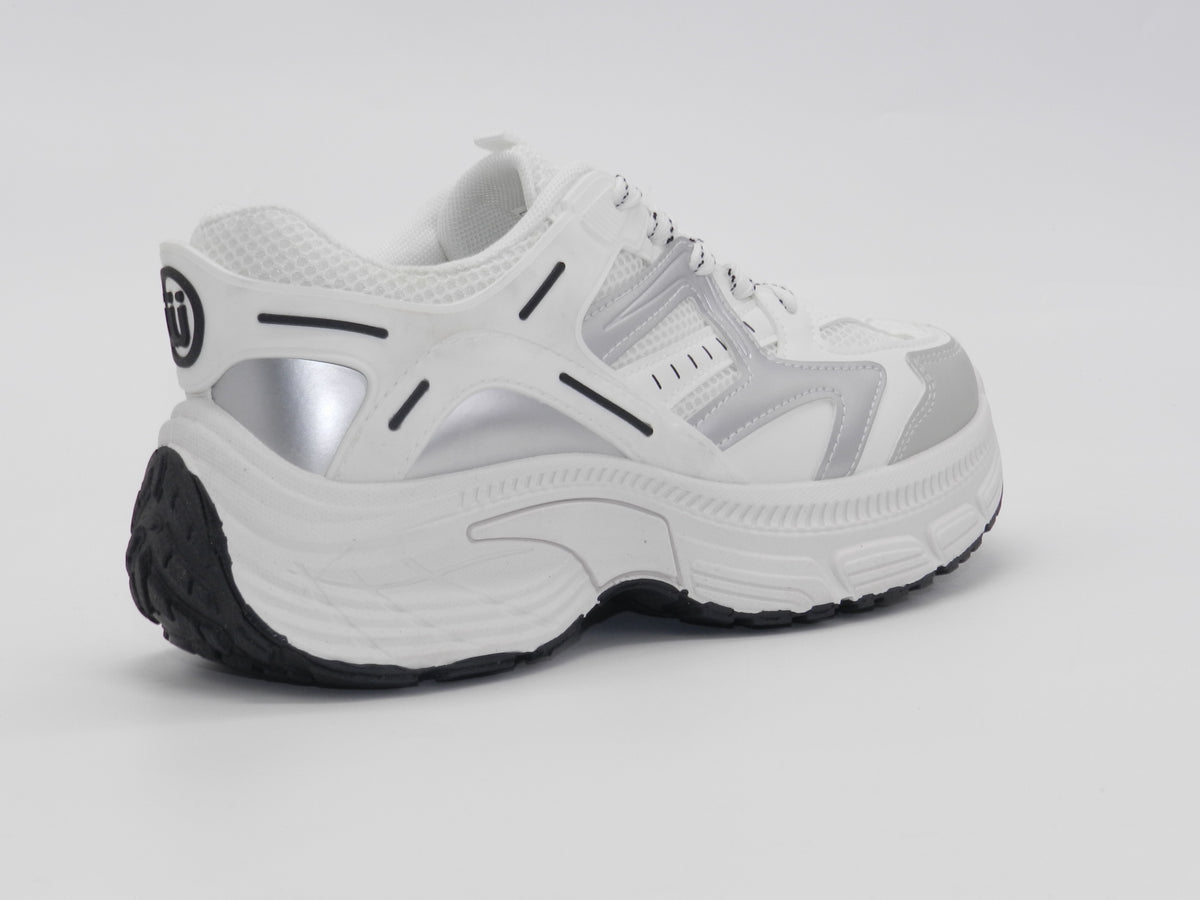 Women's Mesh Chunky Sneaker — White/Silver