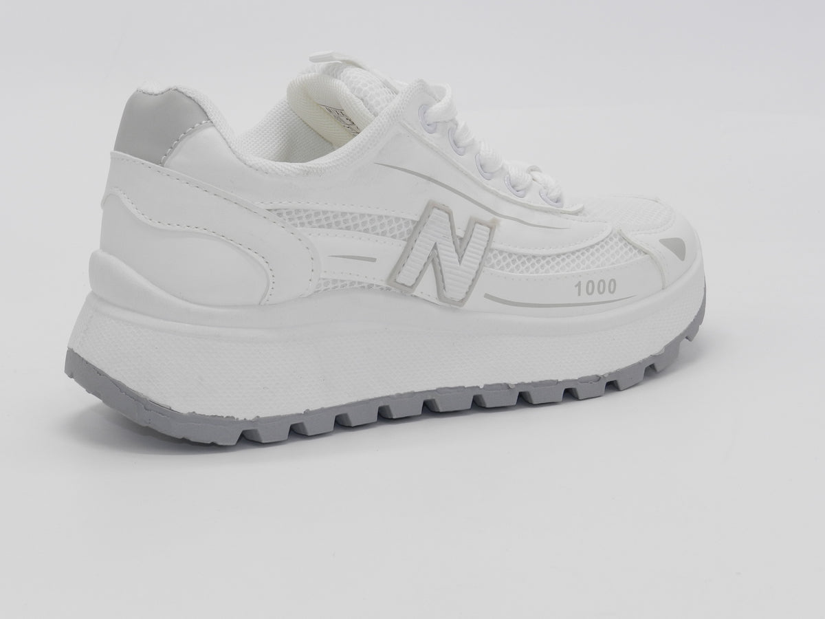 Women's Synthetic Mesh Chunky Sneaker — White