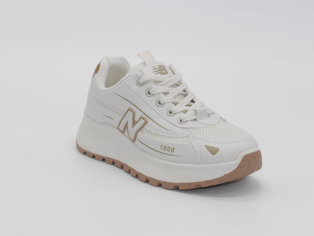 Women's Synthetic Mesh Chunky Sneaker — Beige