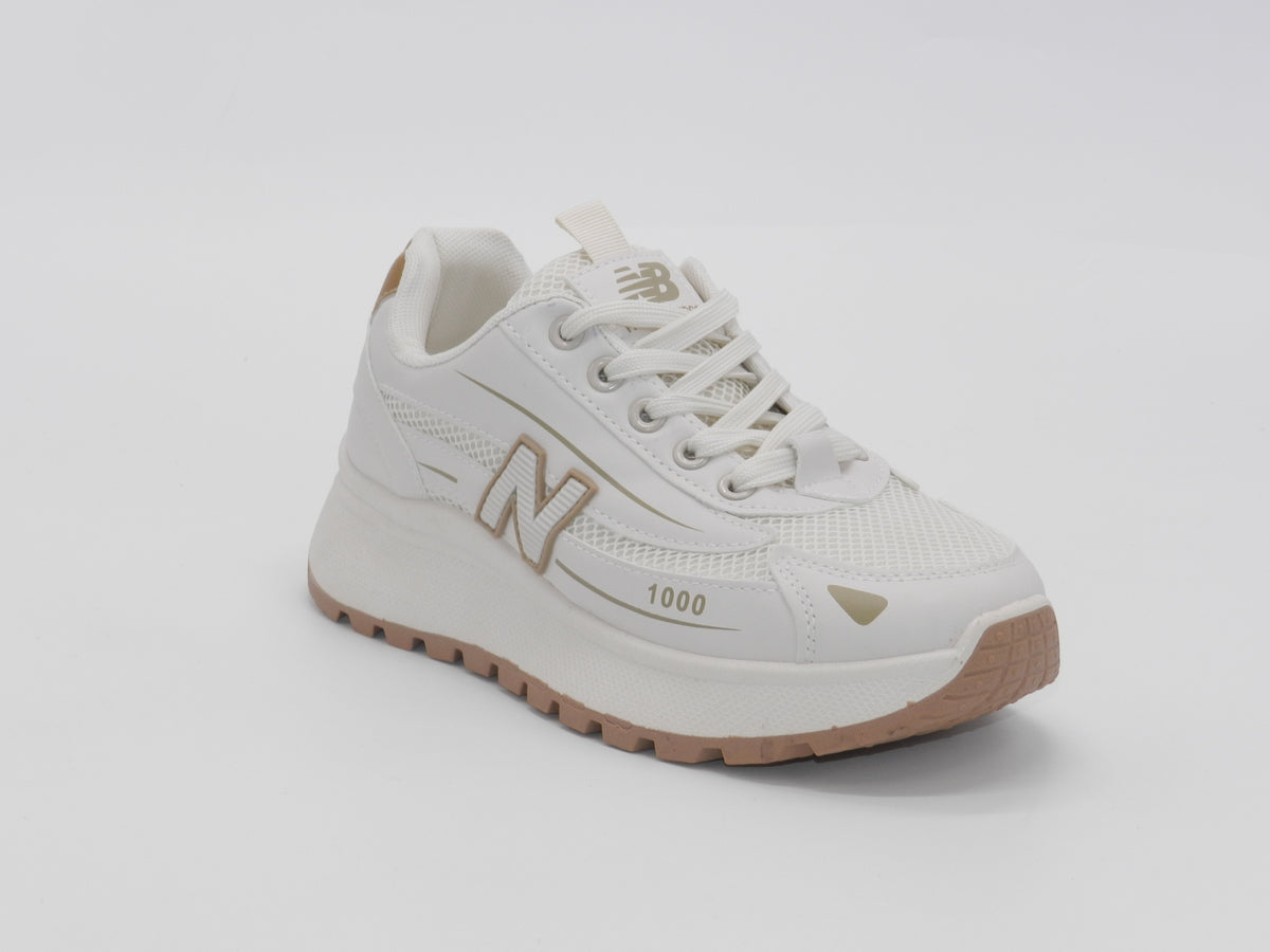 Women's Synthetic Mesh Chunky Sneaker — Beige
