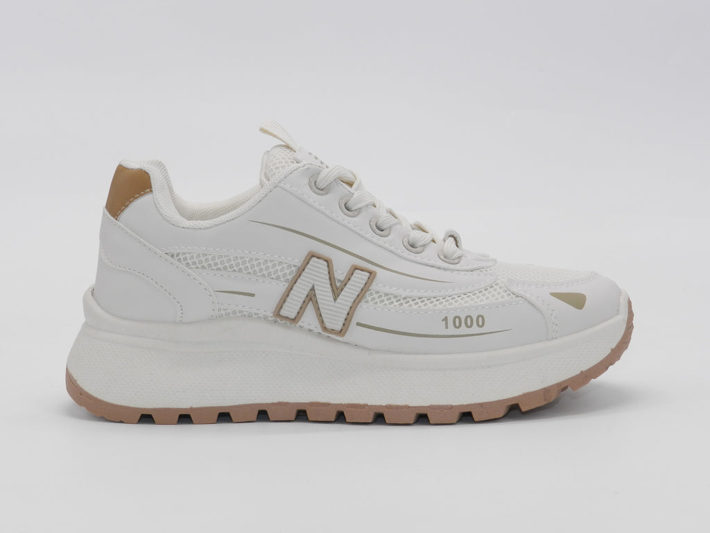 Women's Synthetic Mesh Chunky Sneaker — Beige