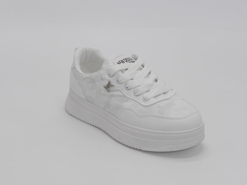 Women's Faux Leather Platform Sneaker — White