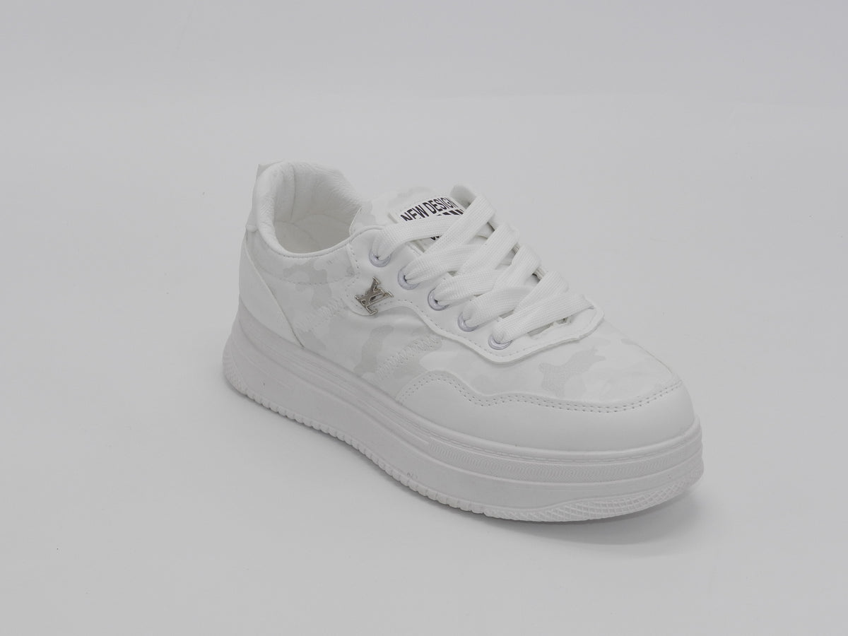 Women's Faux Leather Platform Sneaker — White
