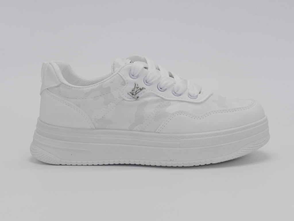 Women's Faux Leather Platform Sneaker — White