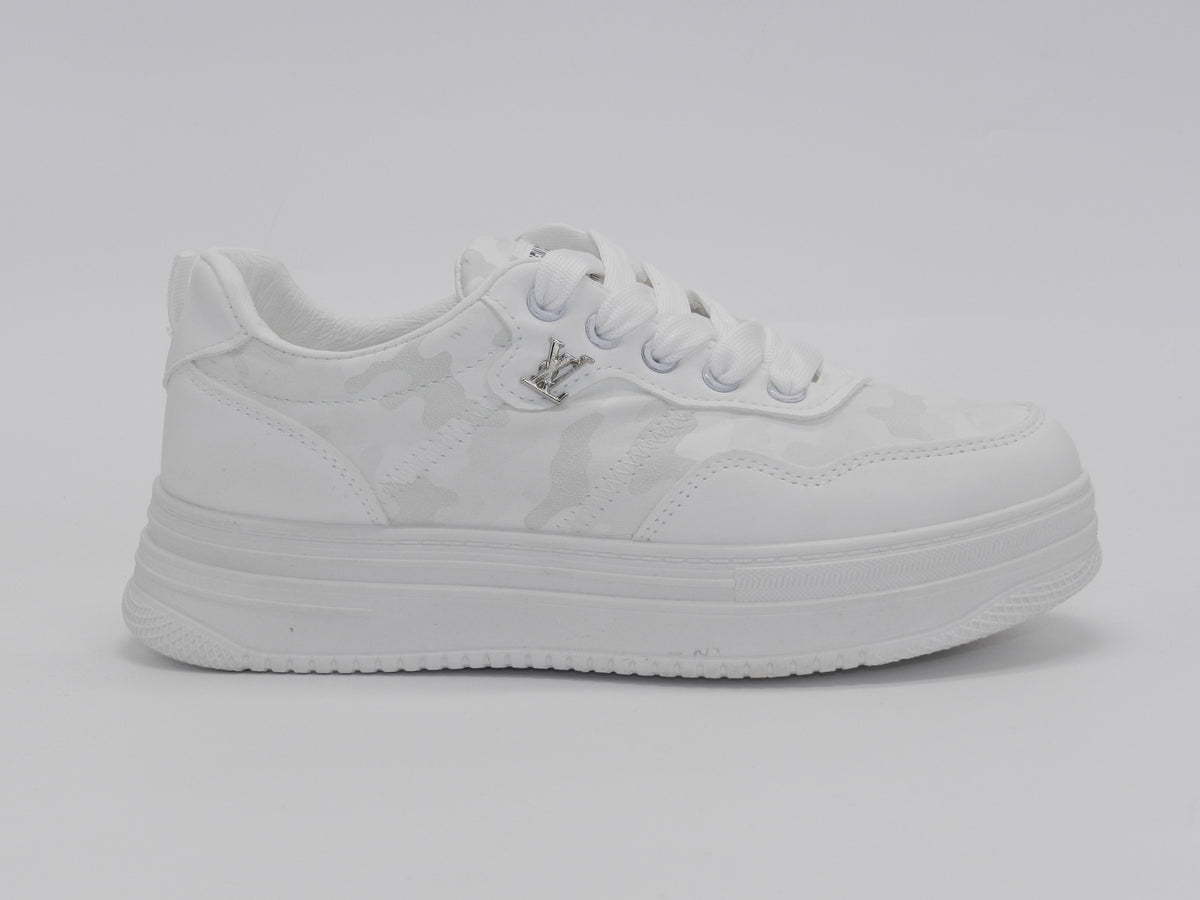 Women's Faux Leather Platform Sneaker — White