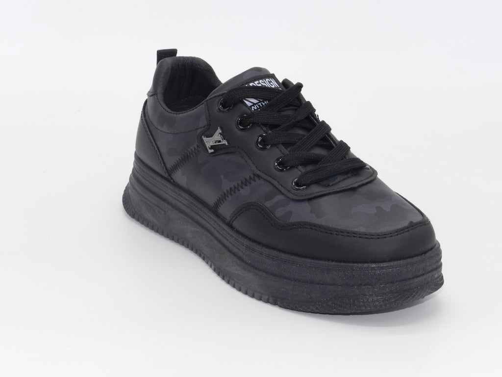 Women's Faux Leather Platform Sneaker — Black
