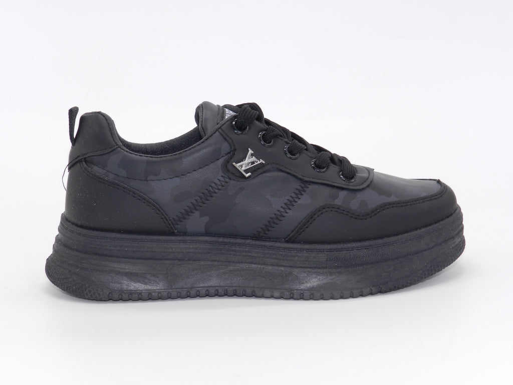 Women's Faux Leather Platform Sneaker — Black