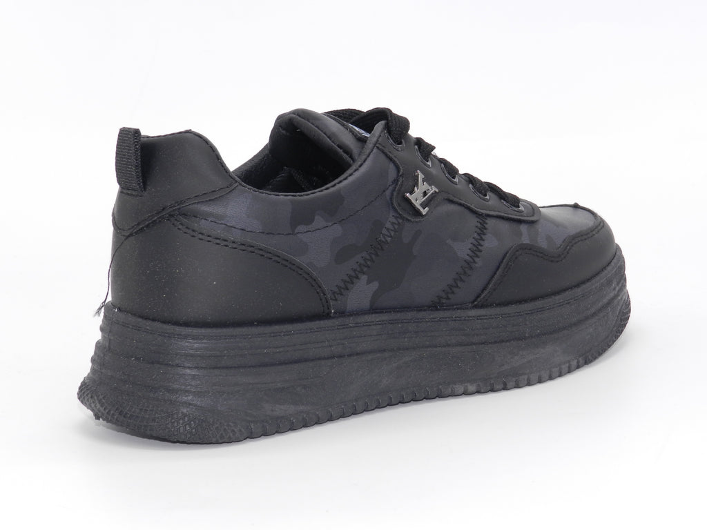 Women's Faux Leather Platform Sneaker — Black