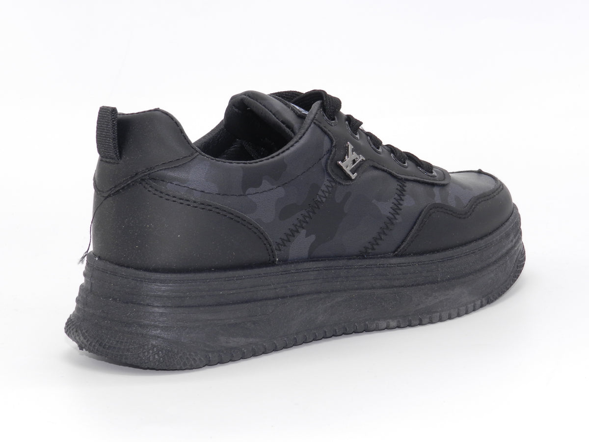 Women's Faux Leather Platform Sneaker — Black