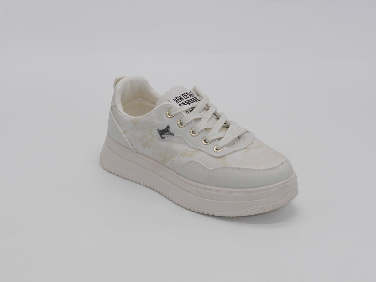 Women's Faux Leather Platform Sneaker — Beige