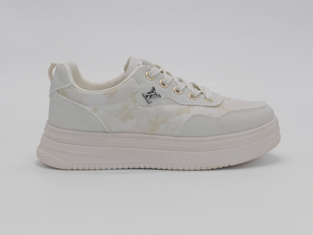 Women's Faux Leather Platform Sneaker — Beige