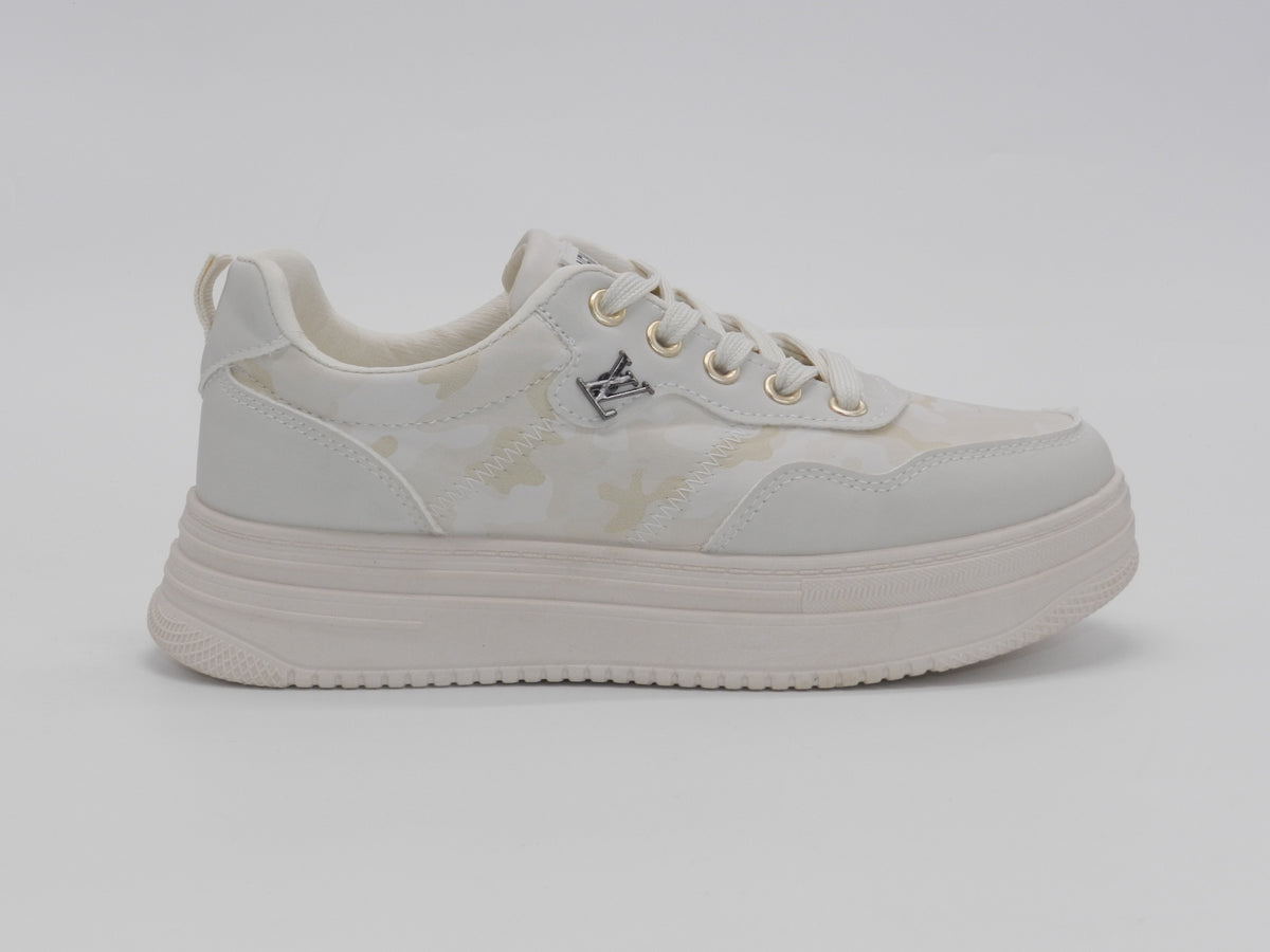 Women's Faux Leather Platform Sneaker — Beige