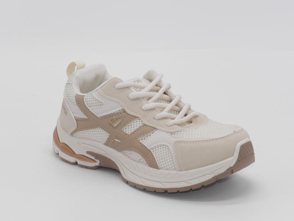 Women's Mesh Lace-Up Sneaker — Beige