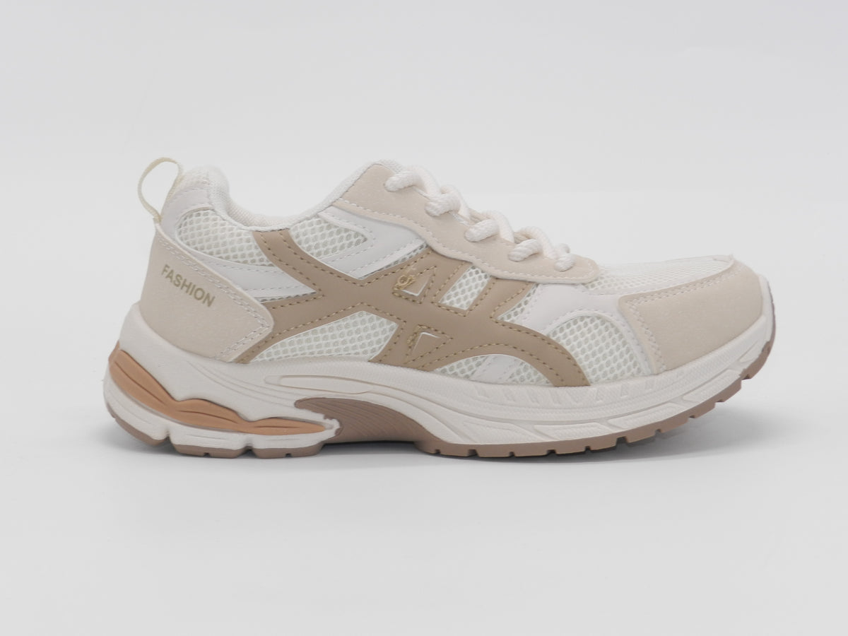 Women's Mesh Lace-Up Sneaker — Beige