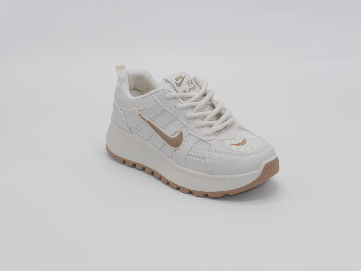 Women's Synthetic Lace-Up Sneaker — Beige