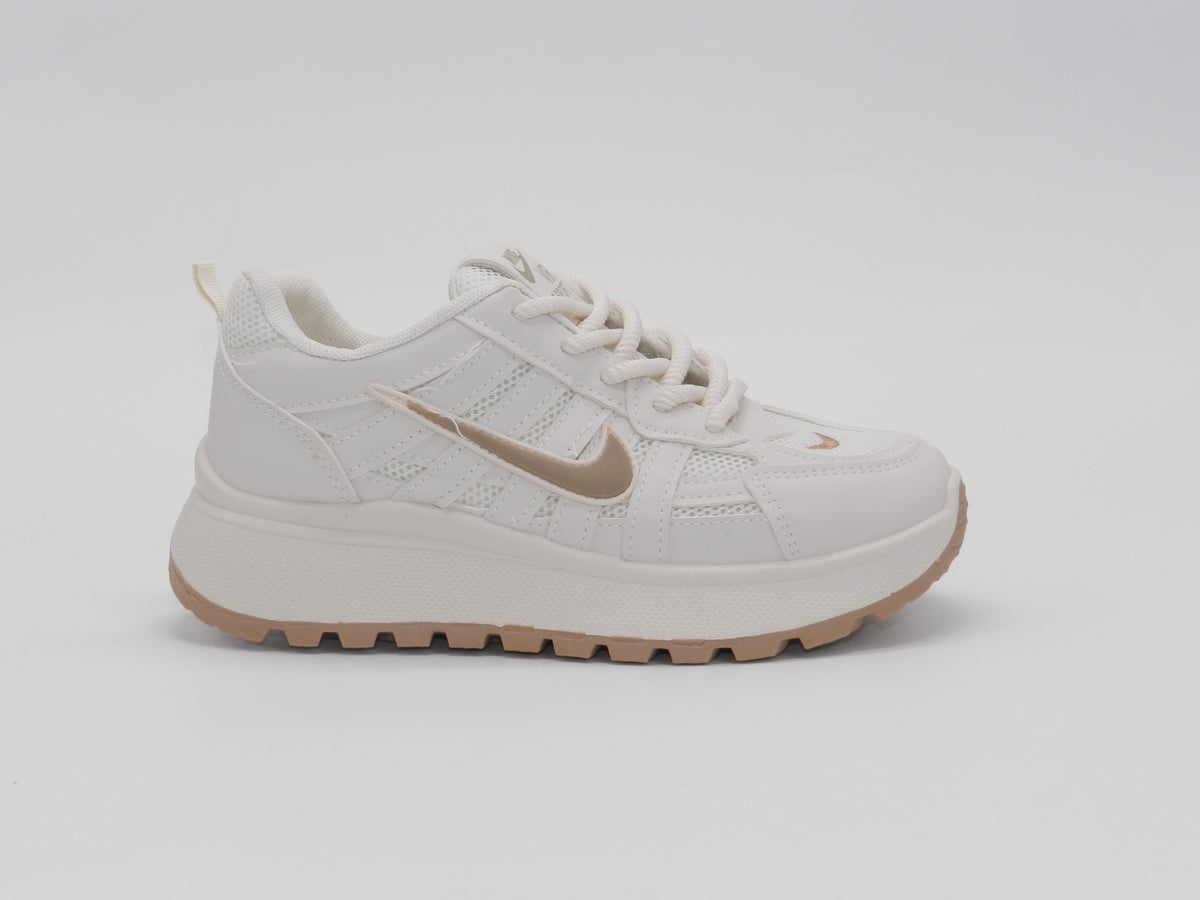Women's Synthetic Lace-Up Sneaker — Beige