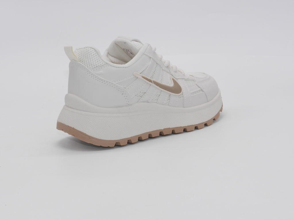 Women's Synthetic Lace-Up Sneaker — Beige