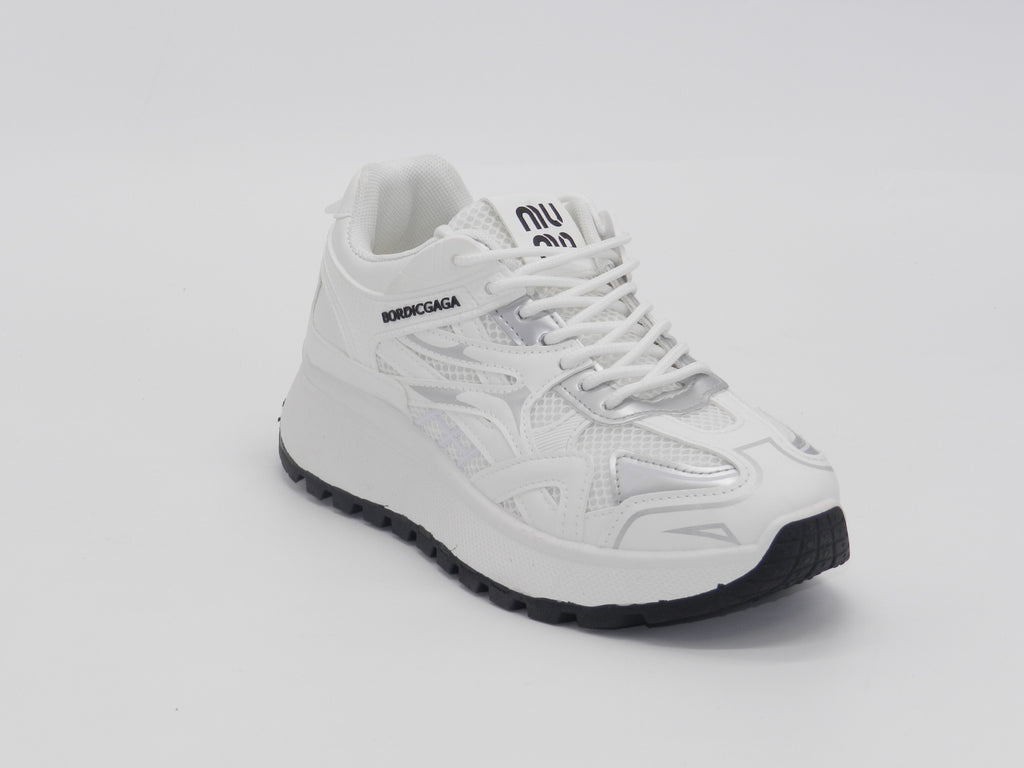 Women's Mesh Platform Sneaker — White/Black