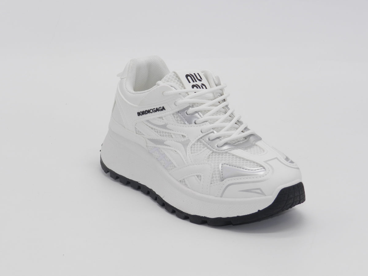 Women's Mesh Platform Sneaker — White/Black