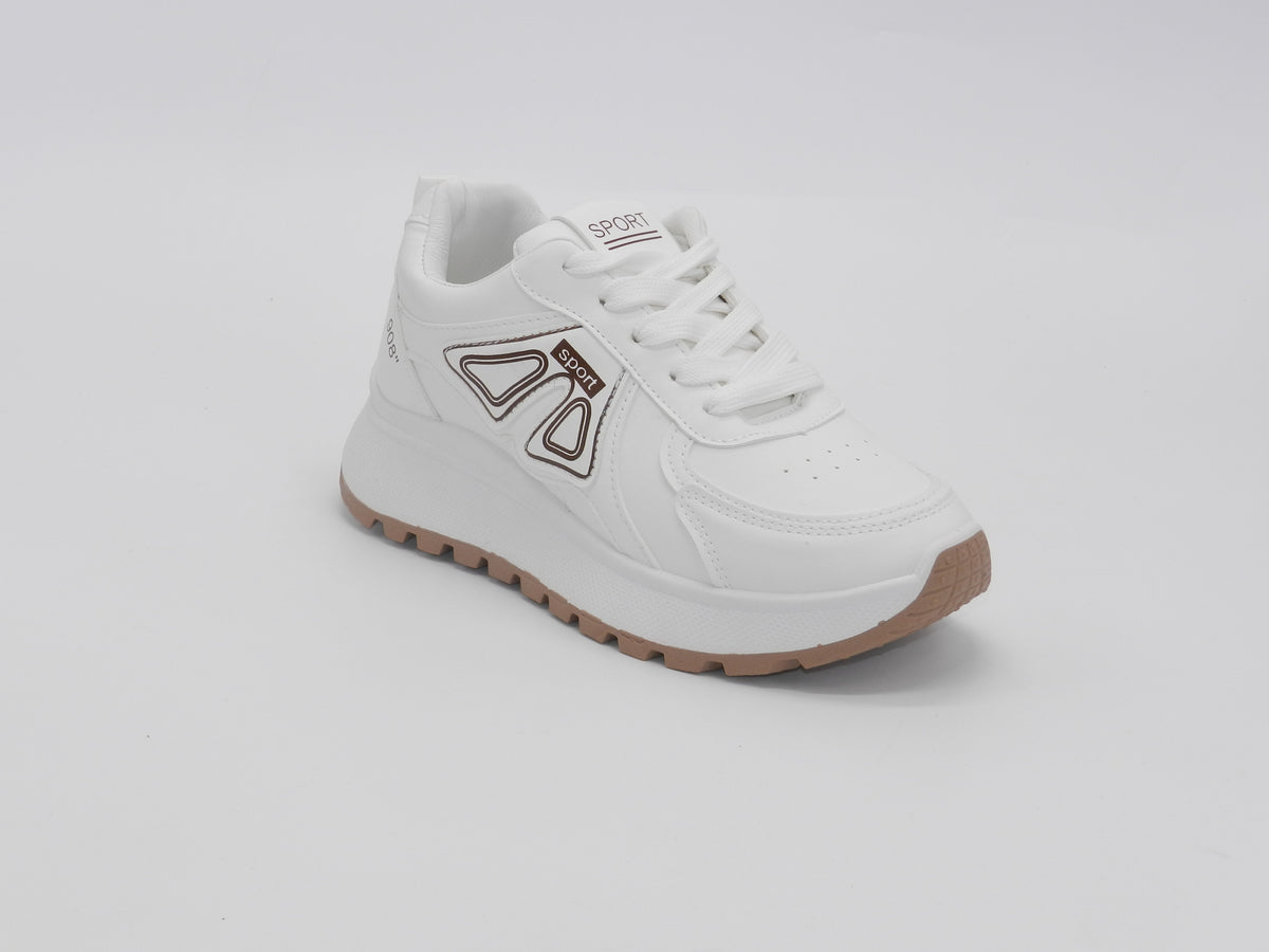 Women's Faux Leather Lace-Up Platform Sneakers — White