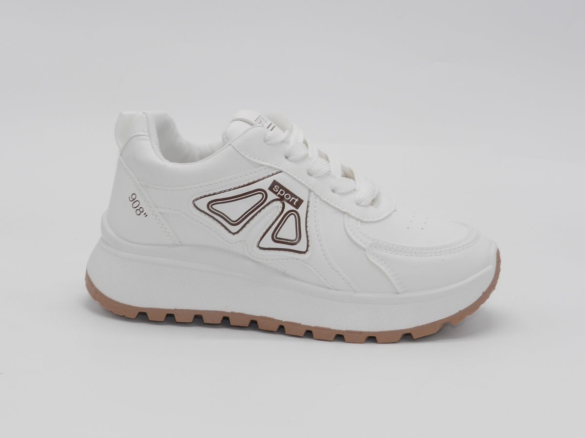 Women's Faux Leather Lace-Up Platform Sneakers — White