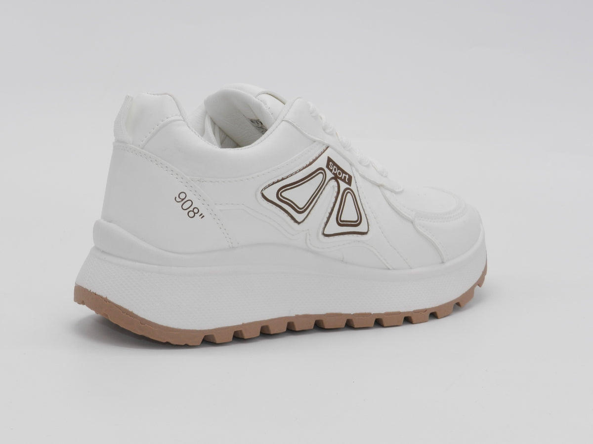 Women's Faux Leather Lace-Up Platform Sneakers — White