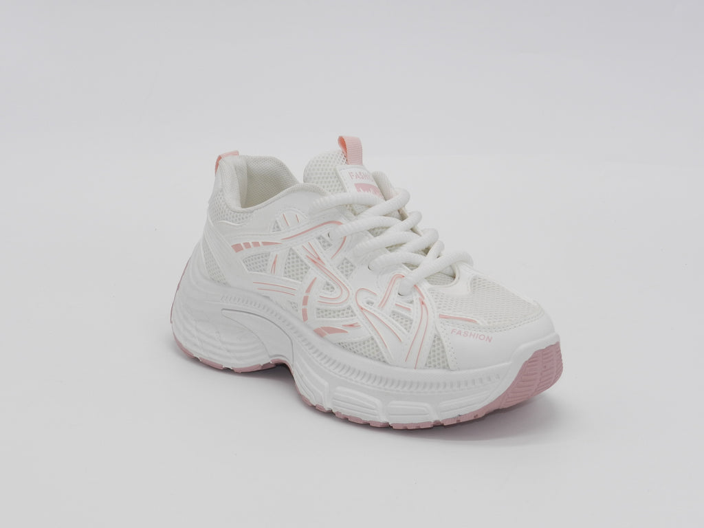 Women's Mesh Chunky Sneakers — White/Rose