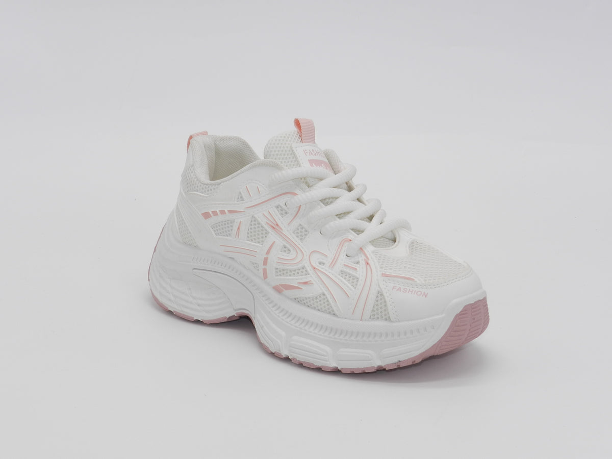 Women's Mesh Chunky Sneakers — White/Rose