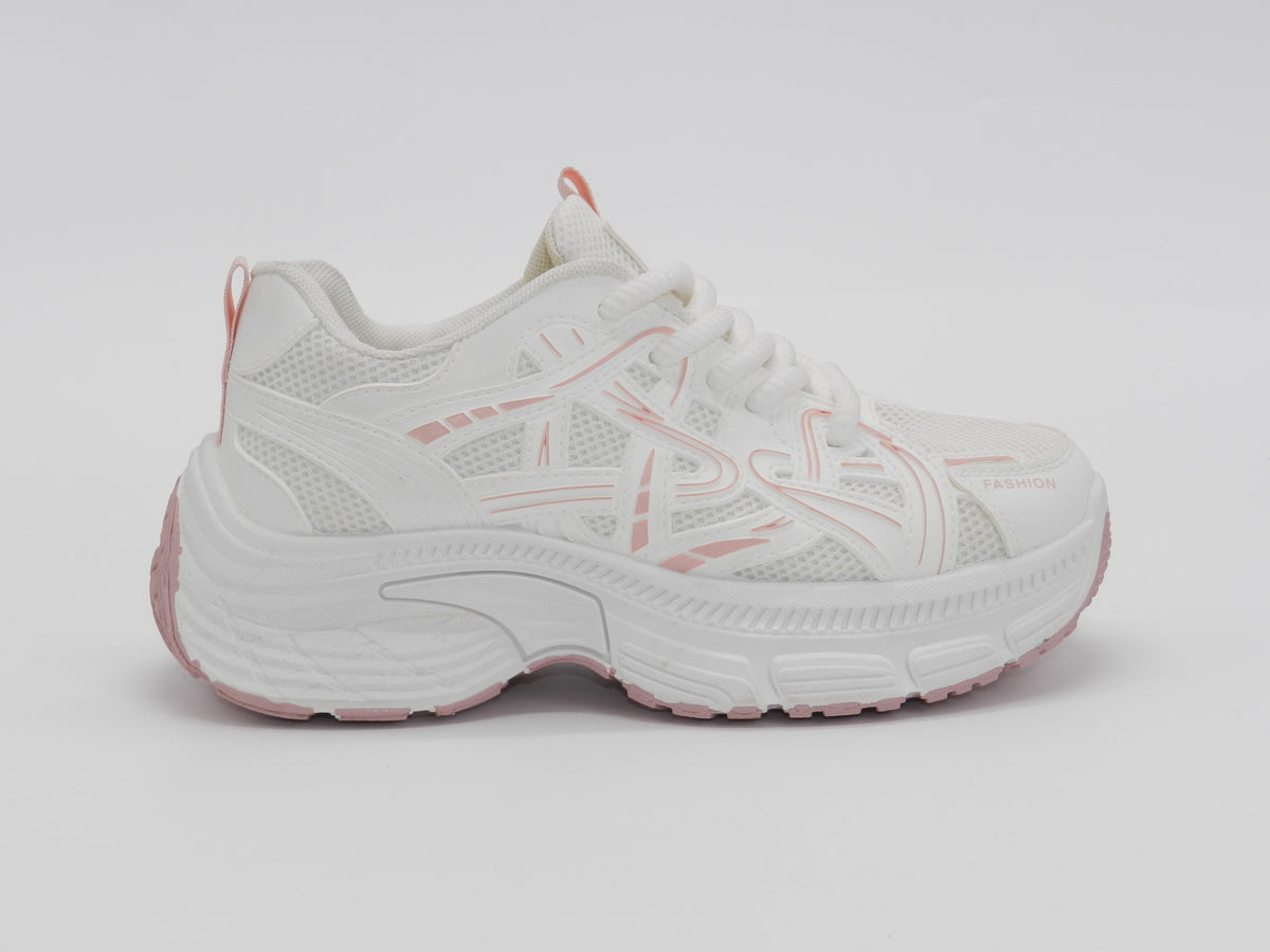 Women's Mesh Chunky Sneakers — White/Rose