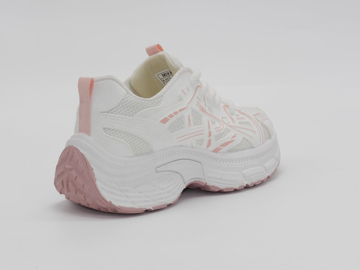 Women's Mesh Chunky Sneakers — White/Rose