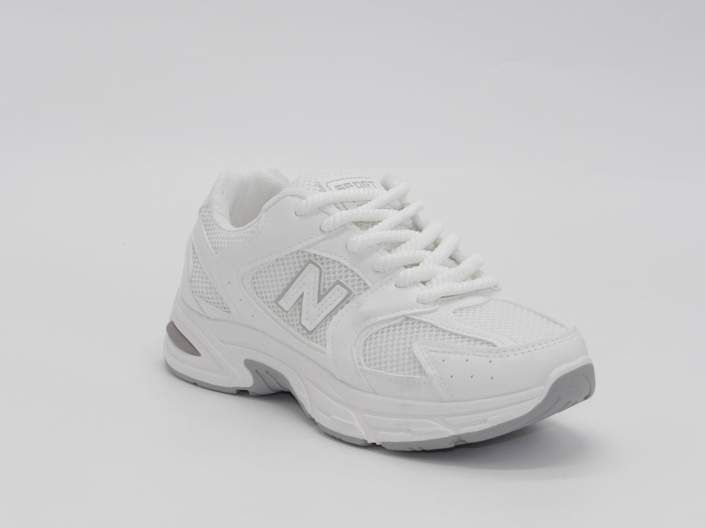 Women's Synthetic Mesh Lace-Up Sneaker — White/Grey