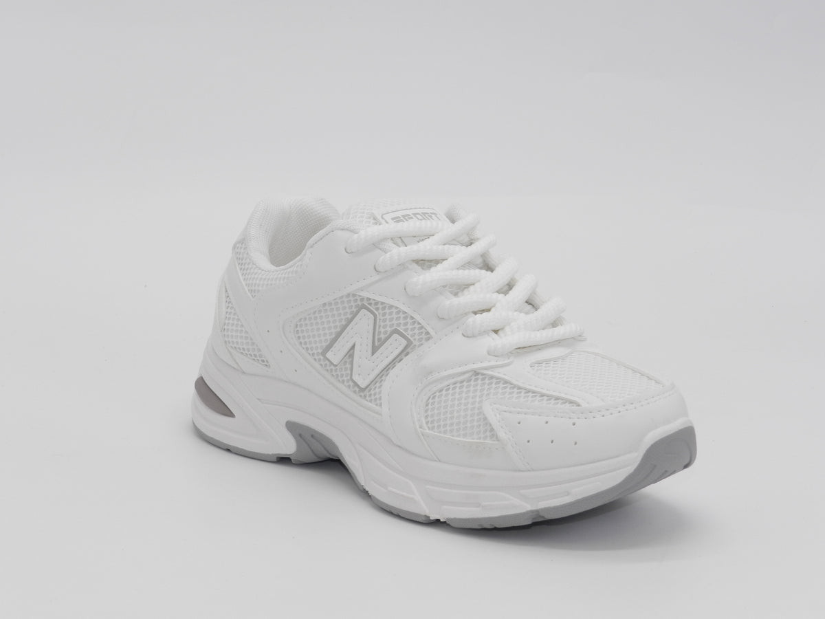 Women's Synthetic Mesh Lace-Up Sneaker — White/Grey