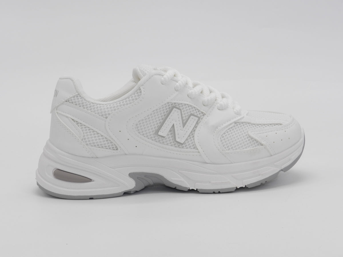 Women's Synthetic Mesh Lace-Up Sneaker — White/Grey
