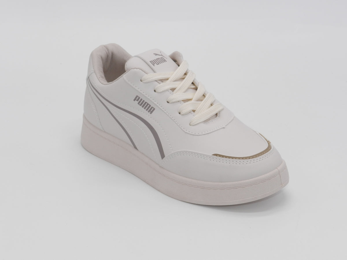 Women's Faux Leather Lace-Up Sneaker — Beige