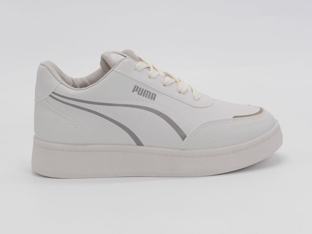 Women's Faux Leather Lace-Up Sneaker — Beige