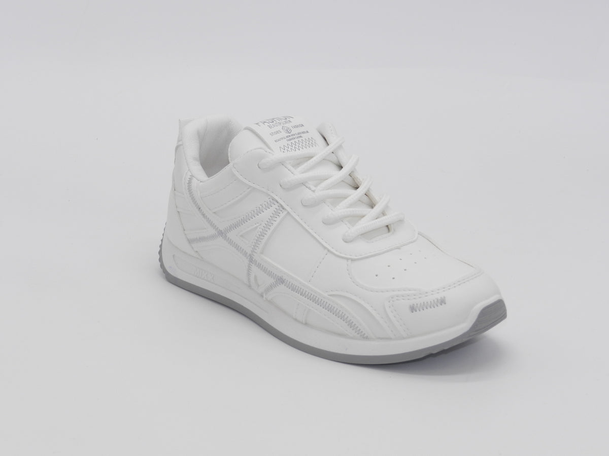 Women's Faux Leather Lace-Up Sneakers — White