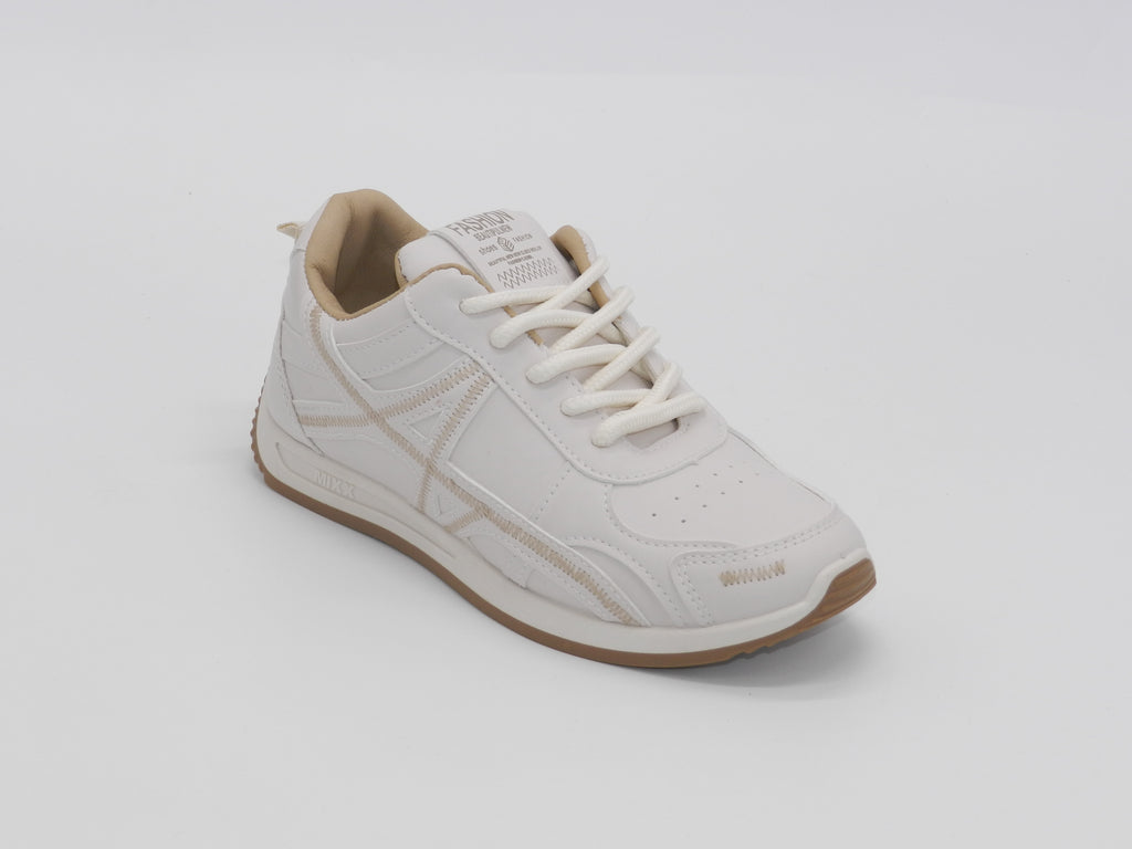 Women's Faux Leather Lace-Up Sneakers — Beige