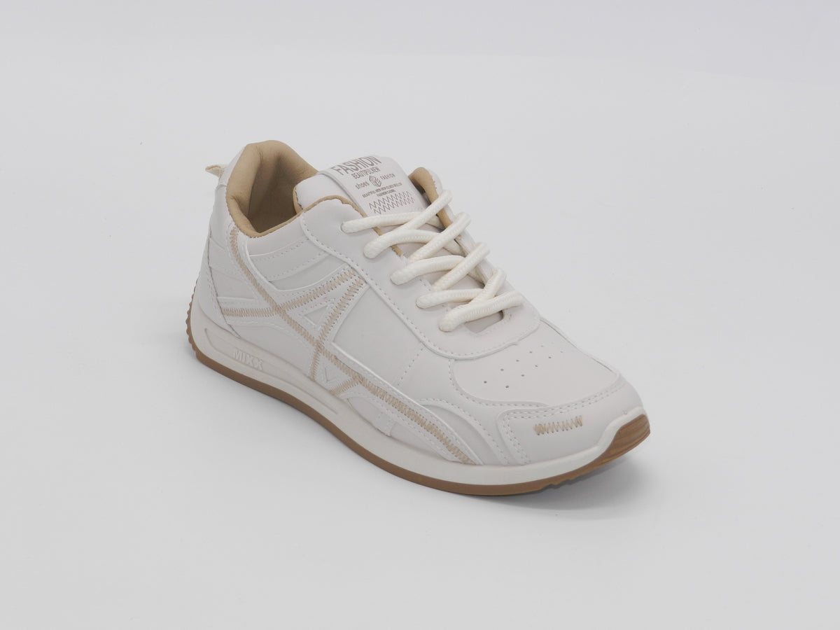 Women's Faux Leather Lace-Up Sneakers — Beige