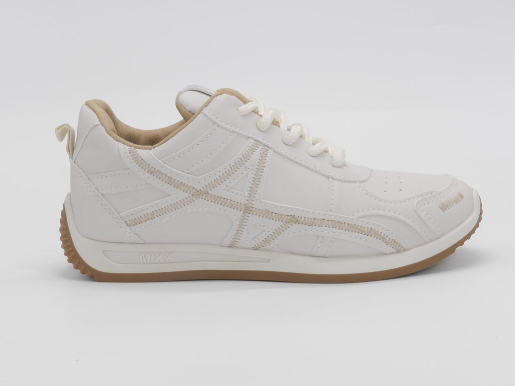 Women's Faux Leather Lace-Up Sneakers — Beige